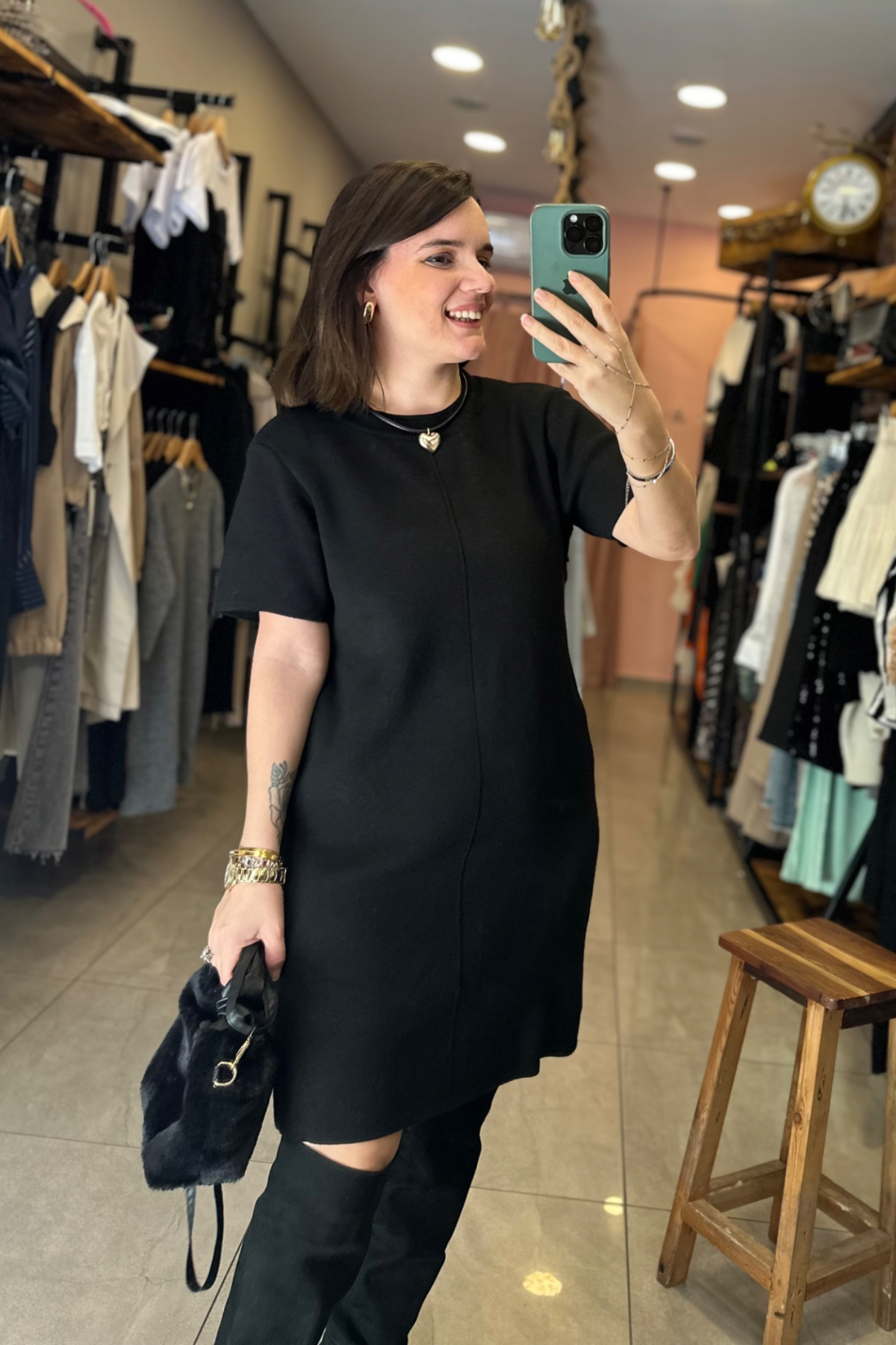 Bisiklet Yaka Siyah Basic Triko Elbise