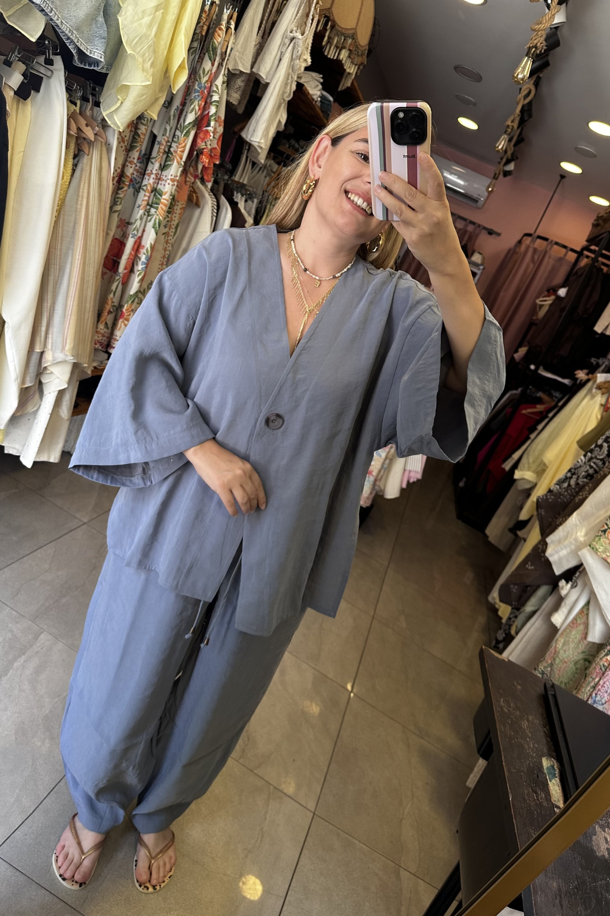 Bluz Pantolon Takım - Gri Mavi