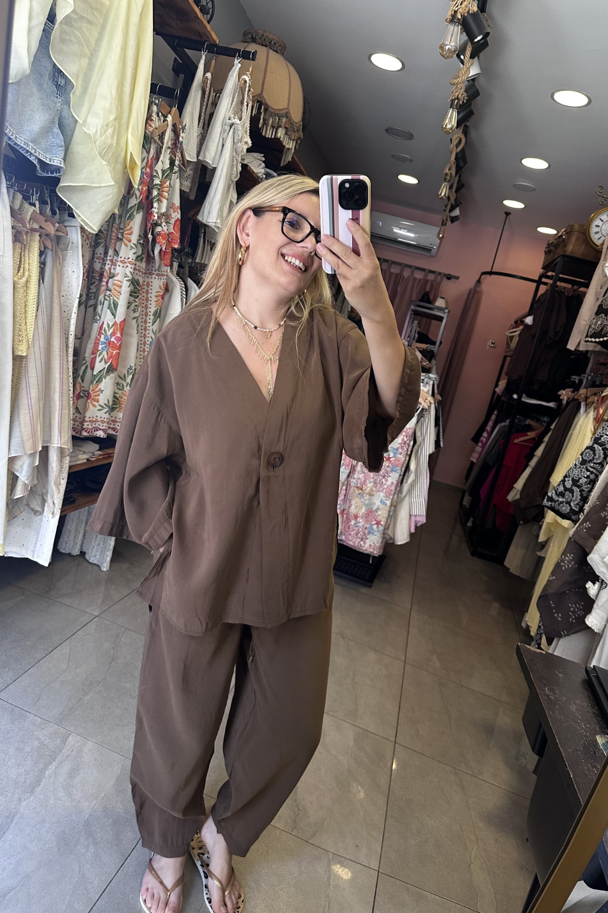 Bluz Pantolon Takım - Kahverengi