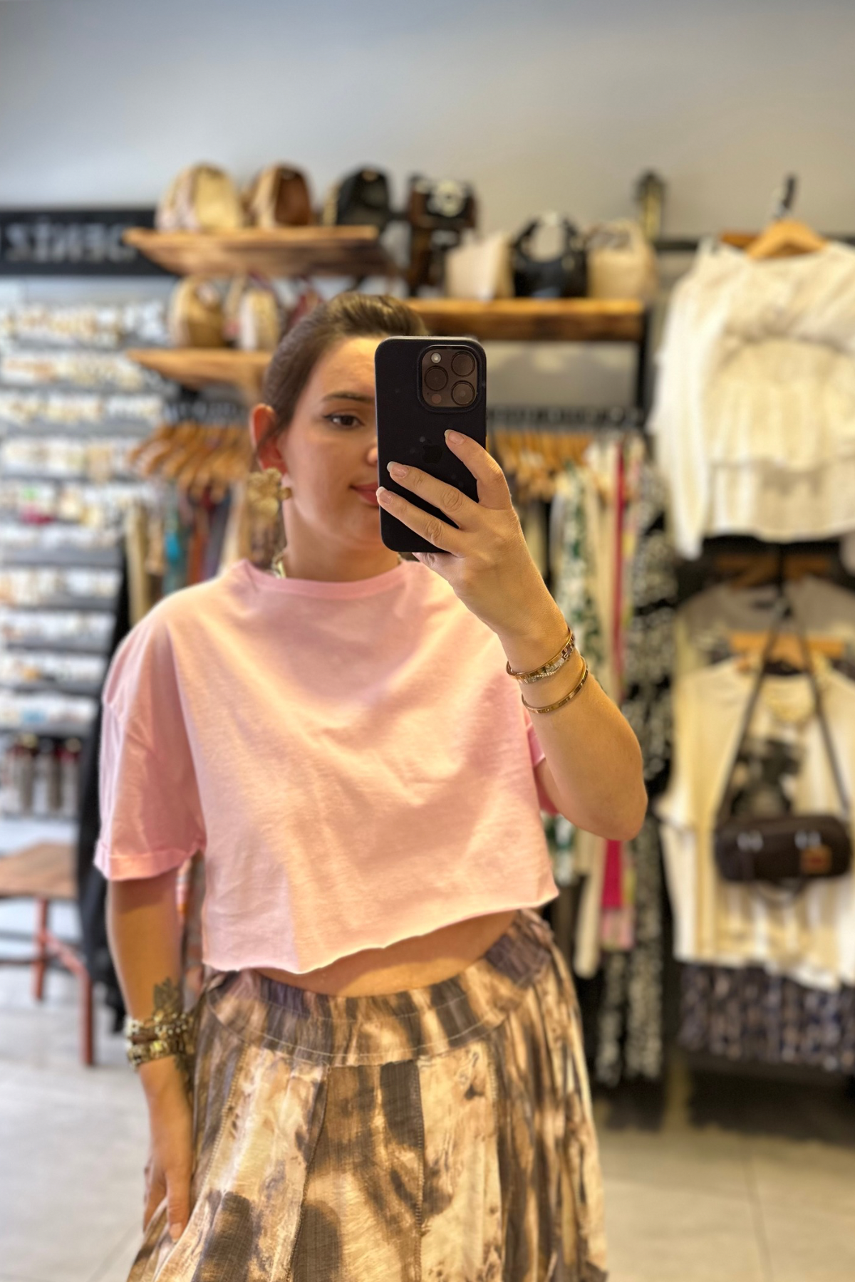 Crop Basic Kısa Kollu - Pembe