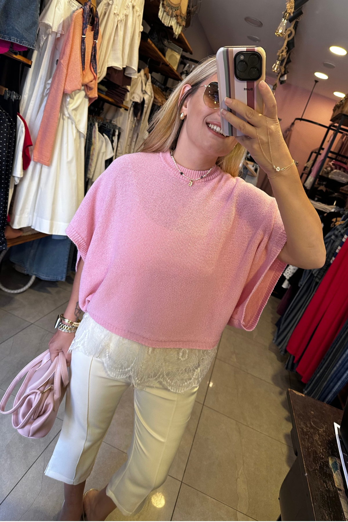 Dantelli Bluz Pembe