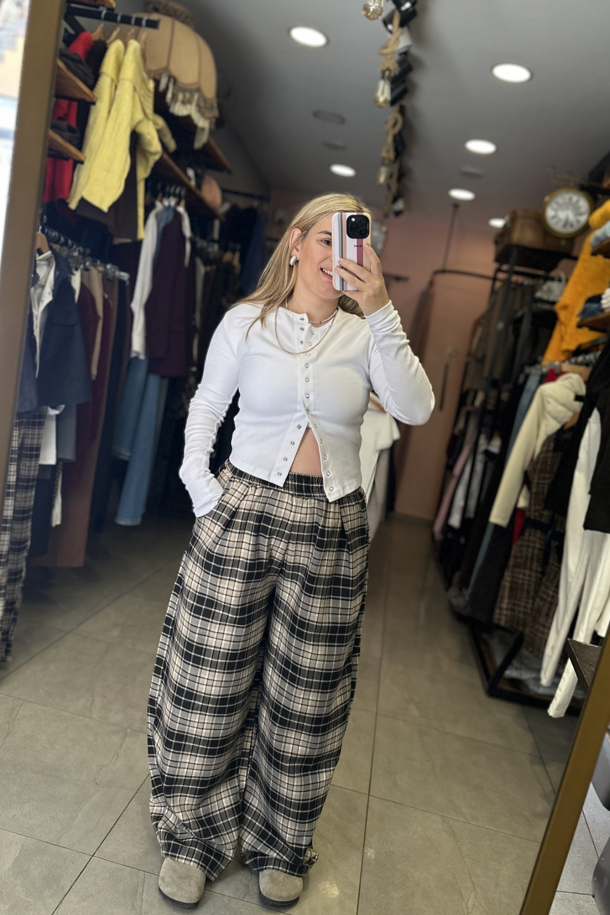 Ekose Desen Balon Pantolon