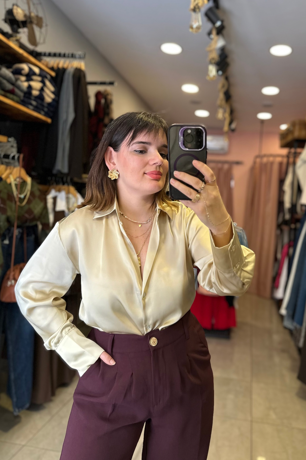 Geniş Manşet Premium Saten Gömlek - yeşil