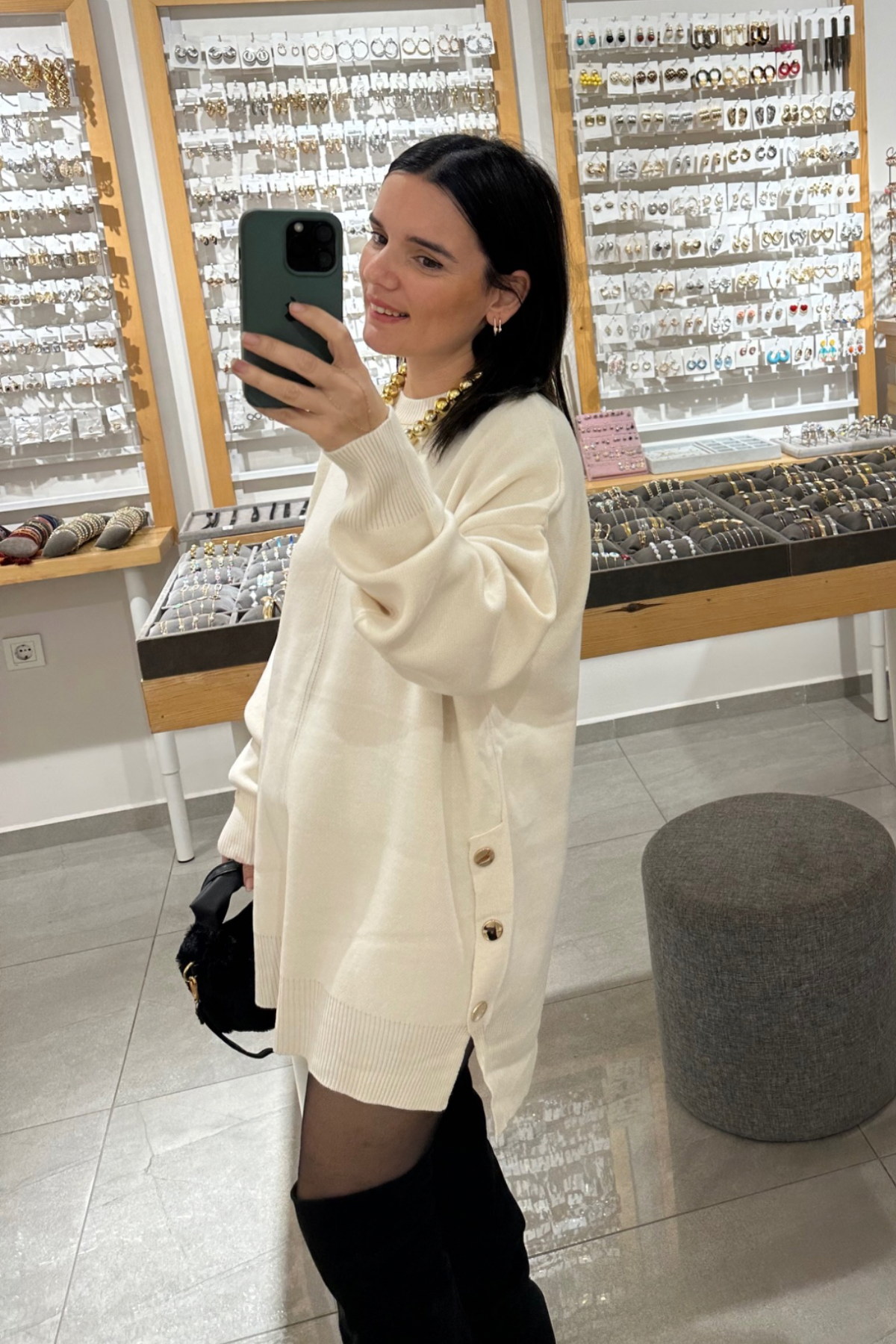 Gold düğme detay triko