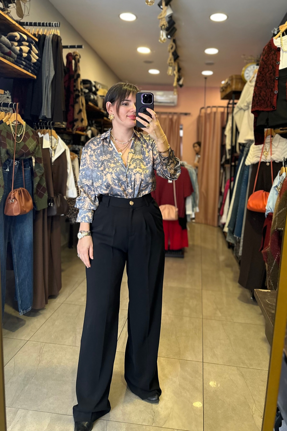 Gold Düğme Premium Palazzo Pantalon - Siyah