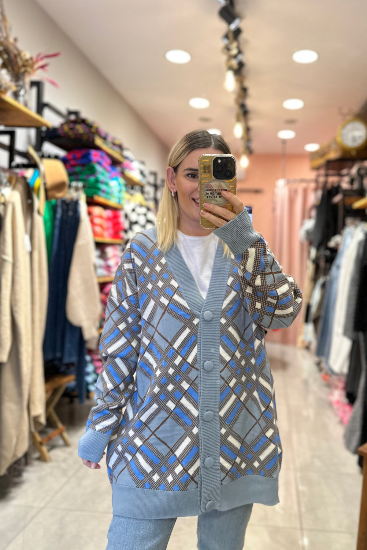 Gri asimetrik desen hırka