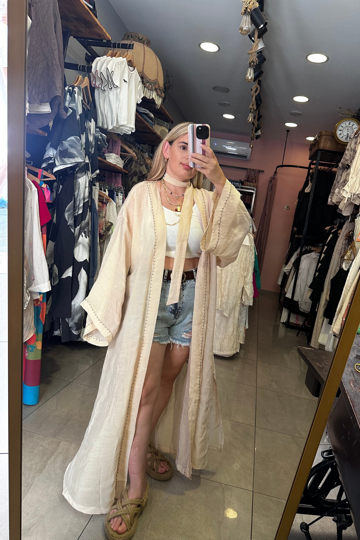 İşleme Detay Kimono Bej