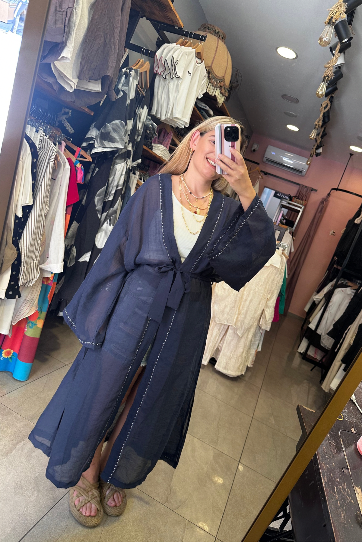 İşleme Detay Kimono Lacivert