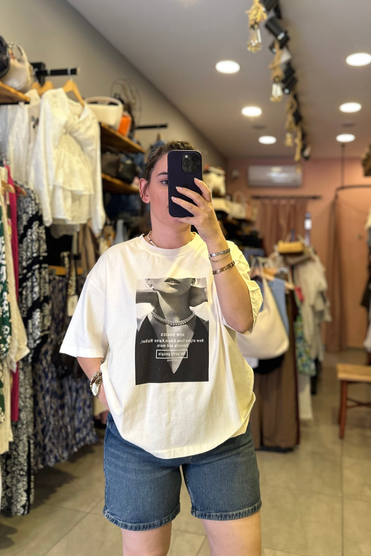 Kadın Resim Baskı Tşört - Bej