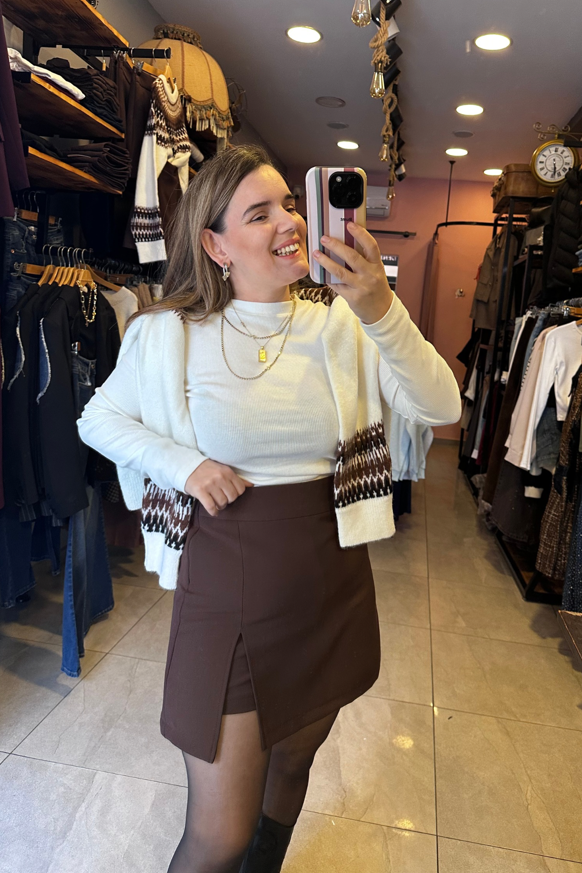 Karol İçi Şortlu Etek - Kahve