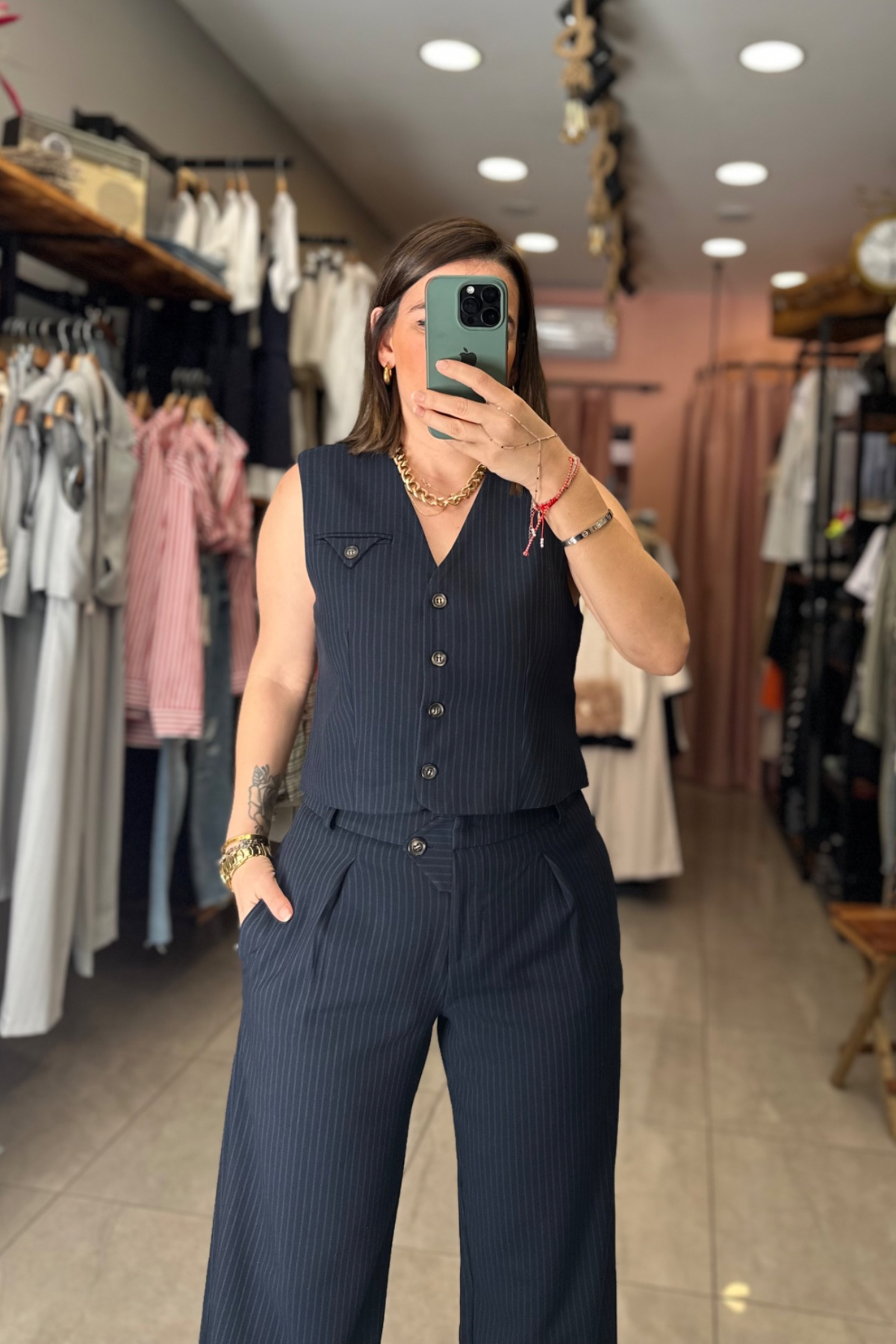 Lacivert Yelekli Çİzgili Premium Takım