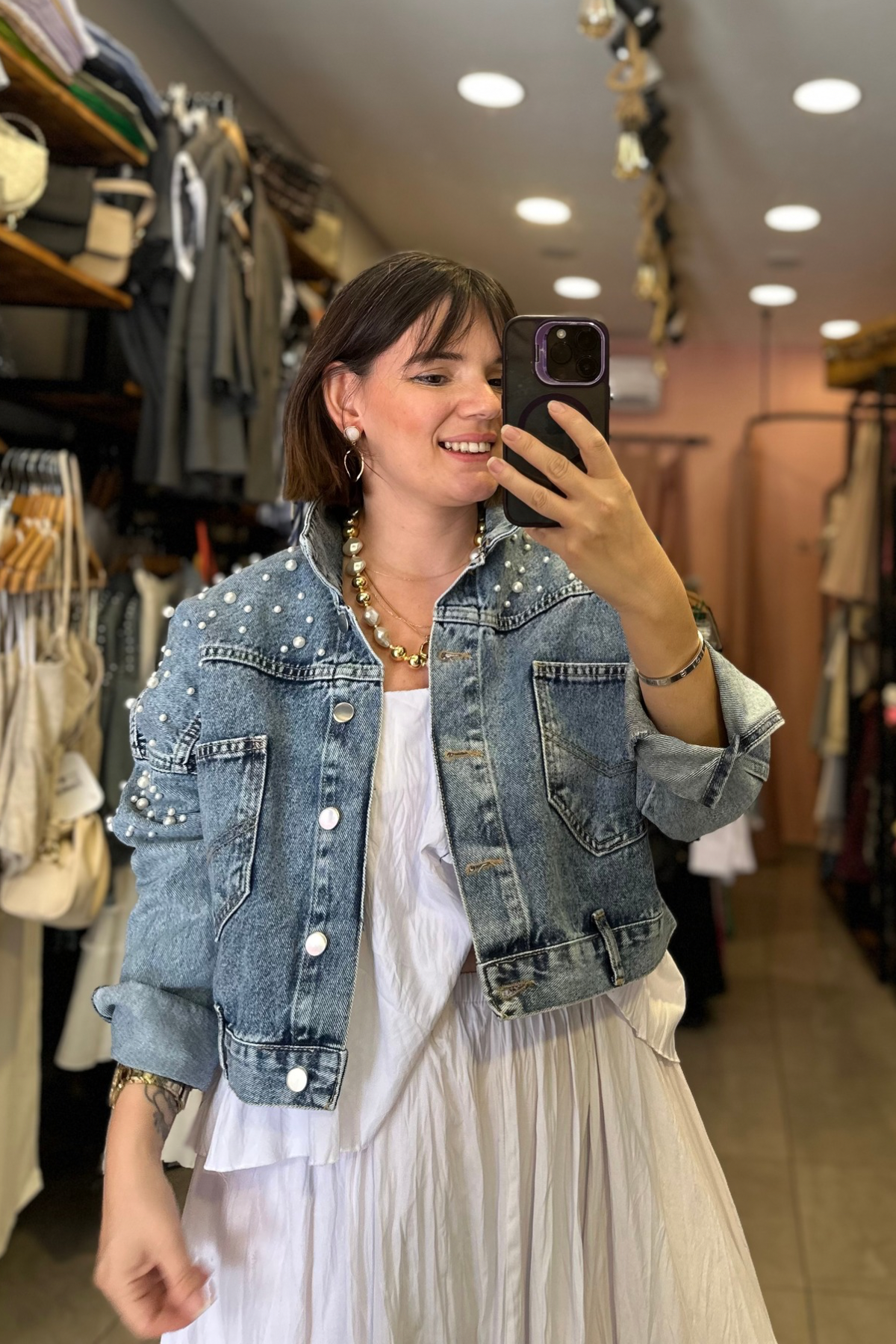 Marka Model İncili Denim Ceket
