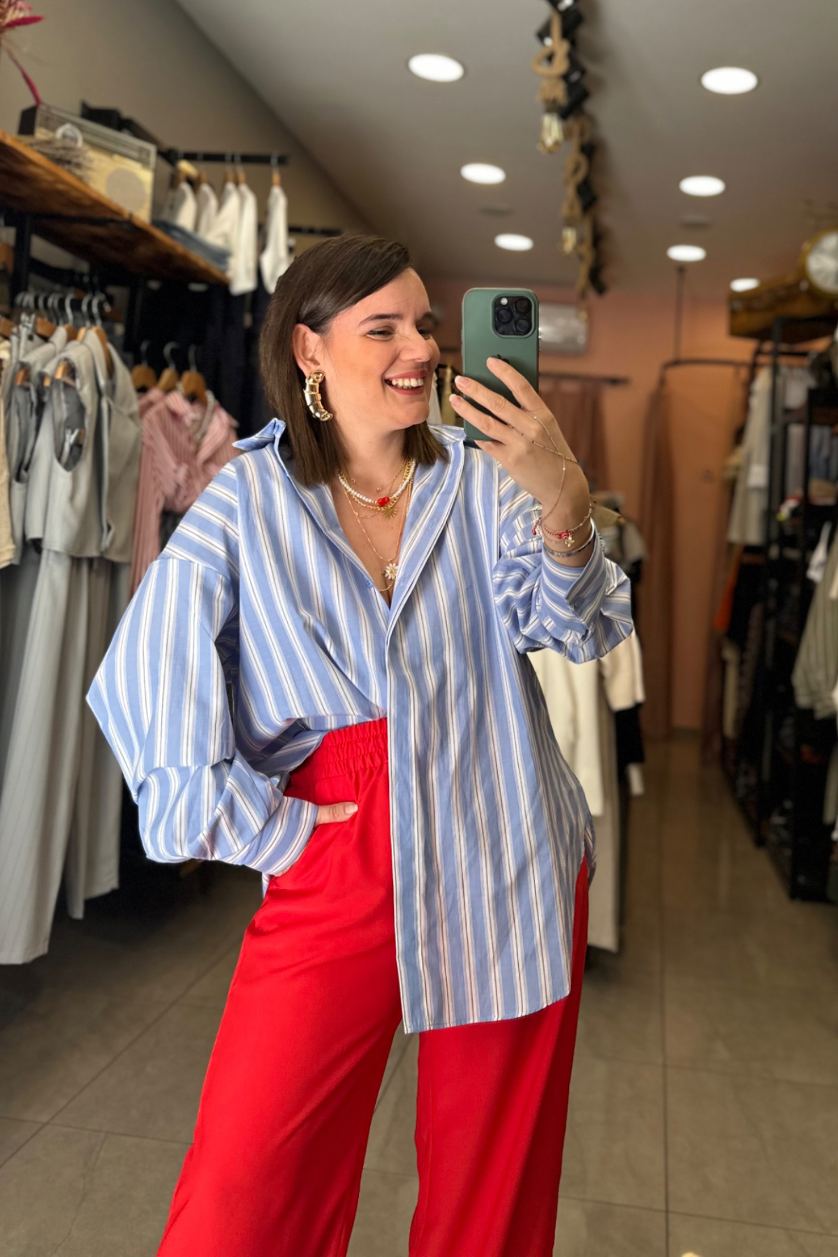 Mavi Çizgili Oversize Poplin Gömlek