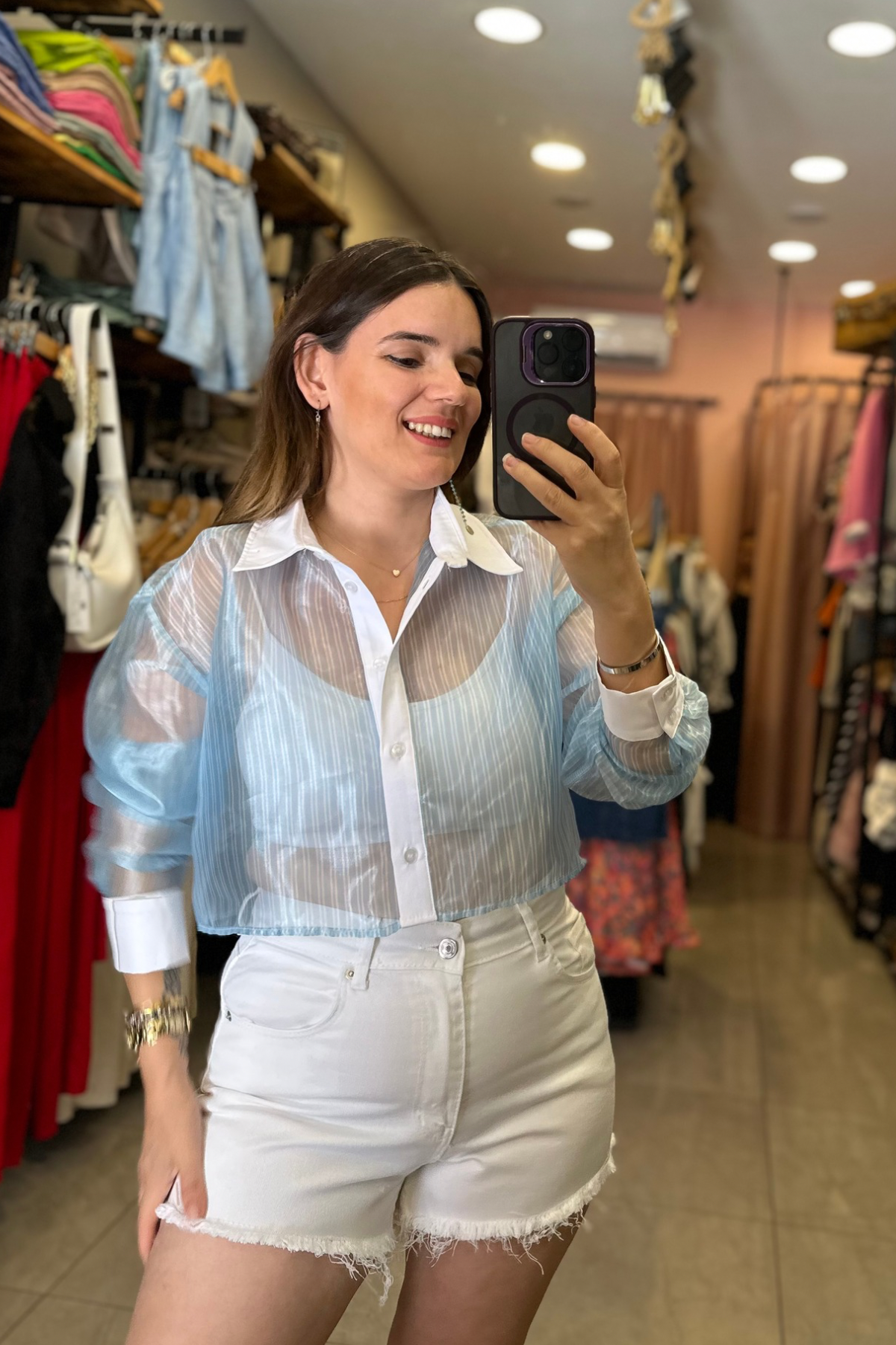 Mavi Tasarım Tranparan Gömlek