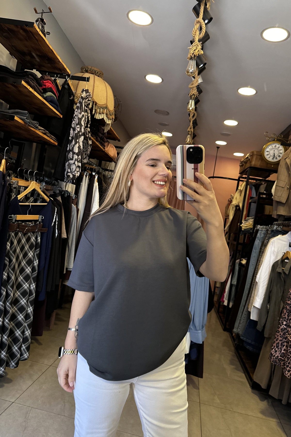 Modal Kumaş Oversize Tişört - Antrasit