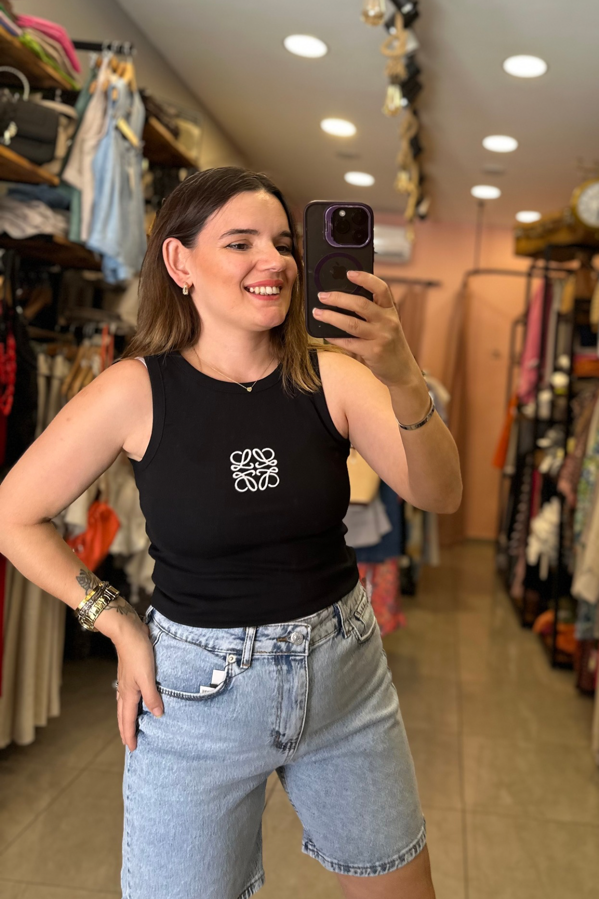 Nakış işlemeli Atlet / siyah