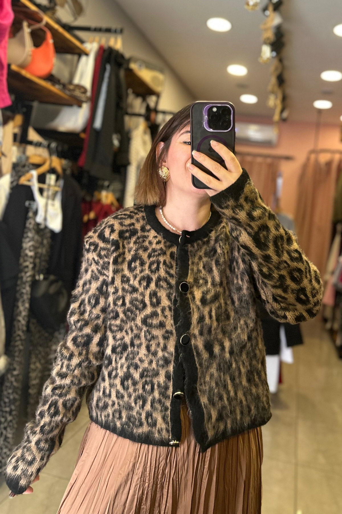 Orjinal Marka Yumoş Dokulu Leopar Hırka