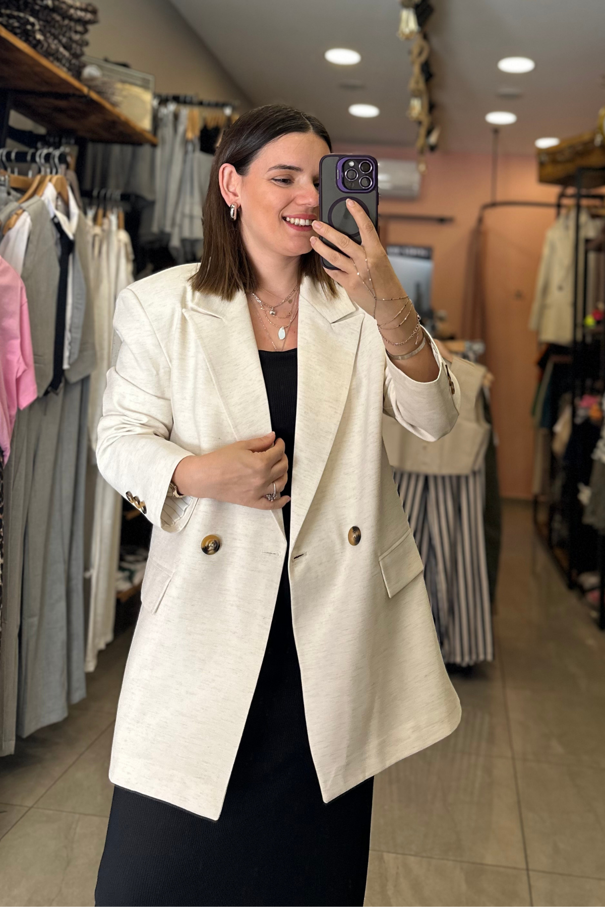 Oversize Keten Blazer