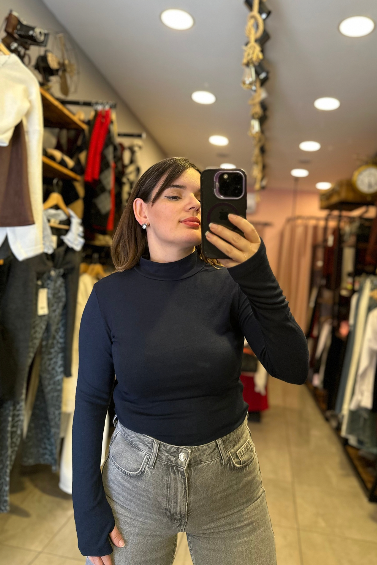 Oysh Parmak Geçme Detay Body - Lacivert 