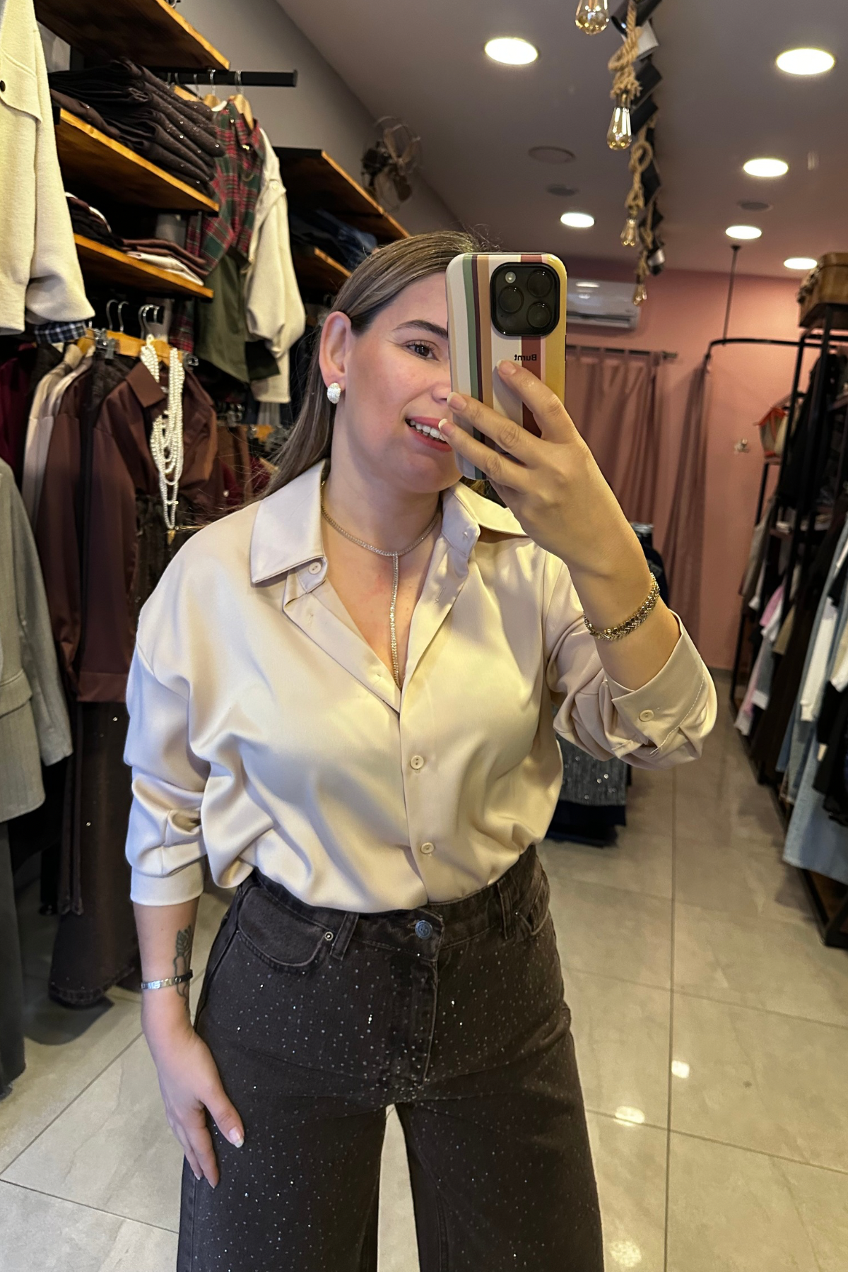 Saten Gömlek - Bej