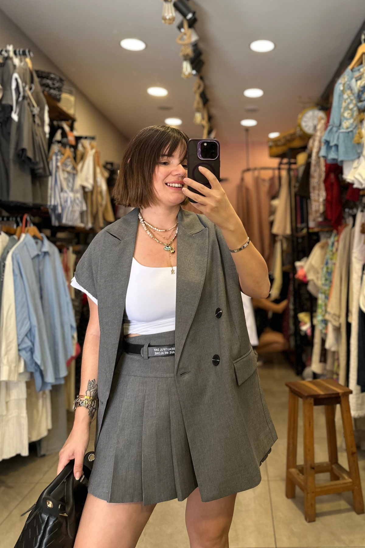 Tasarım Sırt Detaylı Blazer Yelek