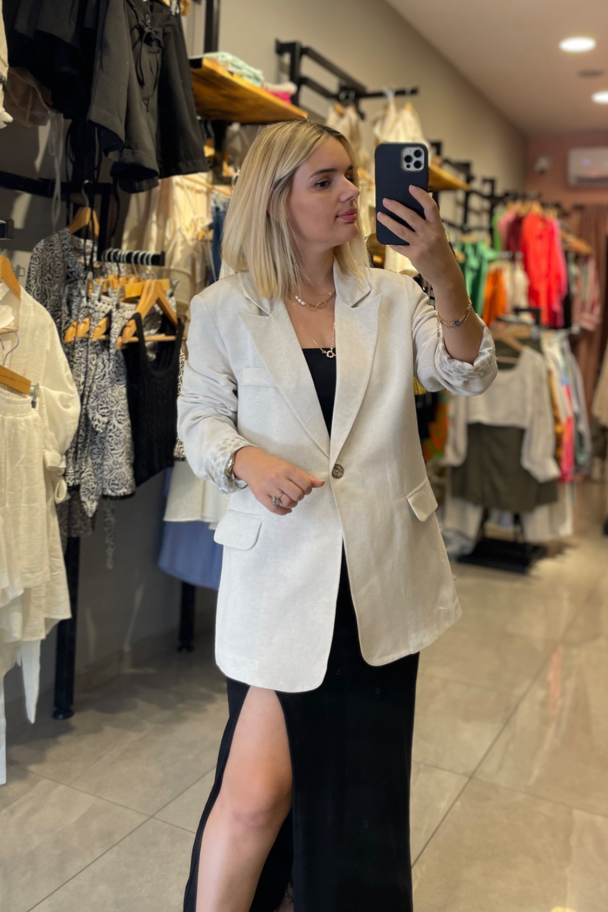Tek Düğme Keten Blazer