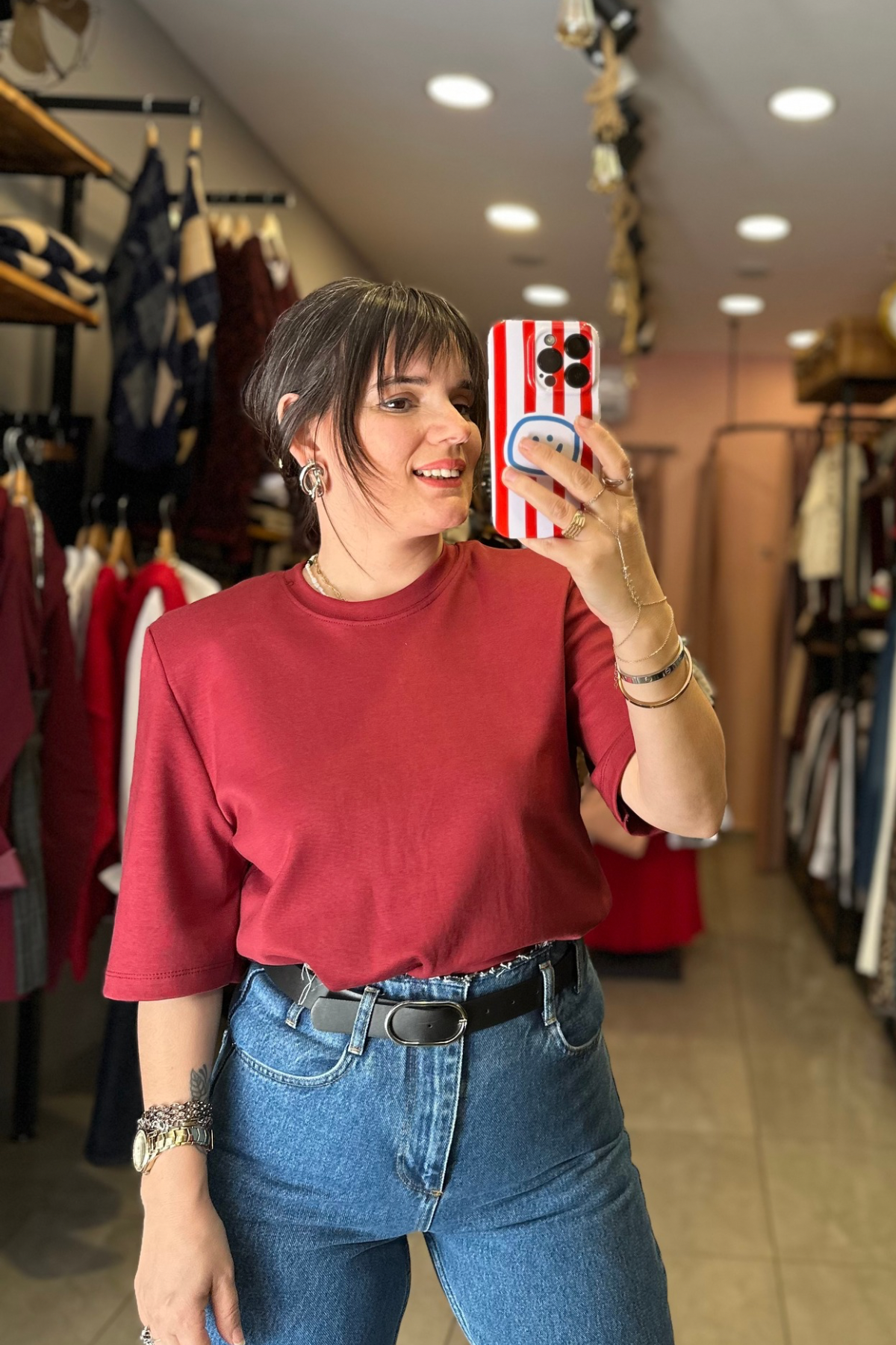 Vatkalı Basic Tshirt - Bordo