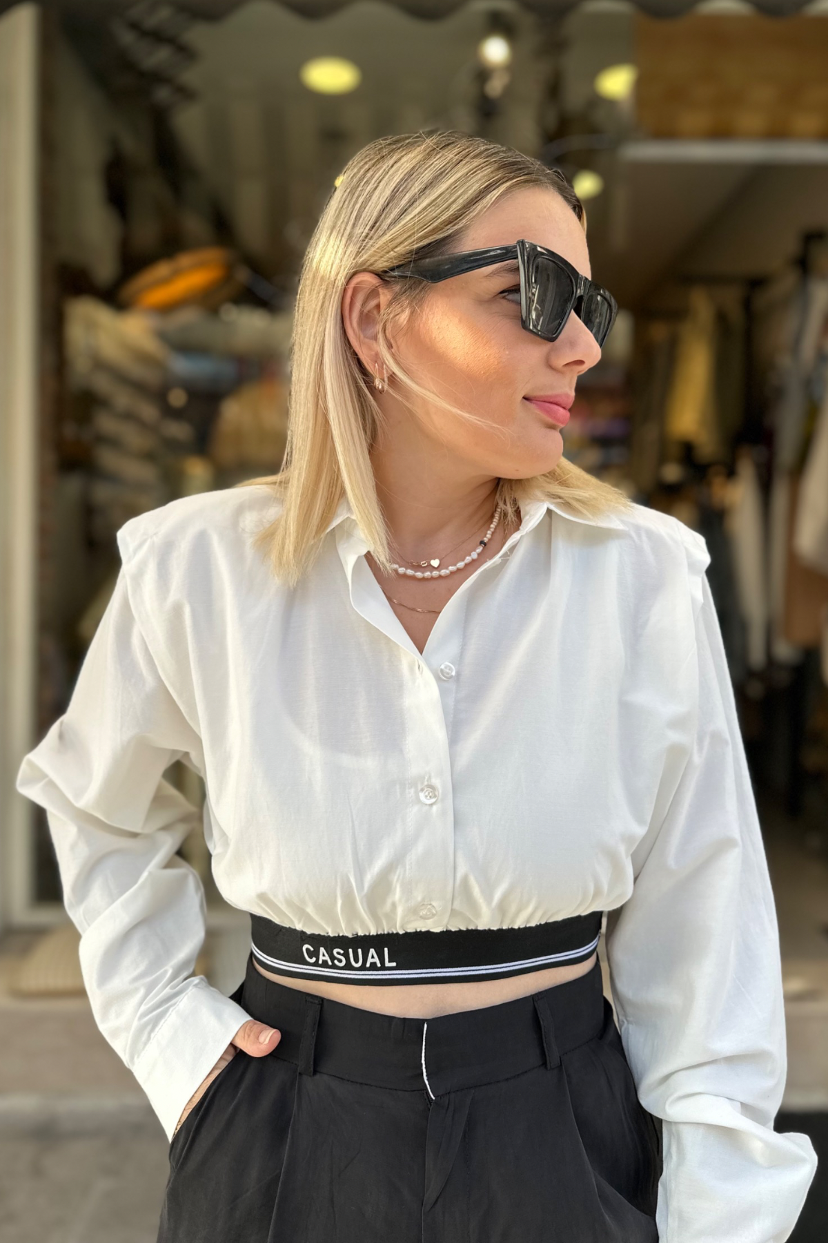 Vatkalı Casaul Detay Crop Gömlek