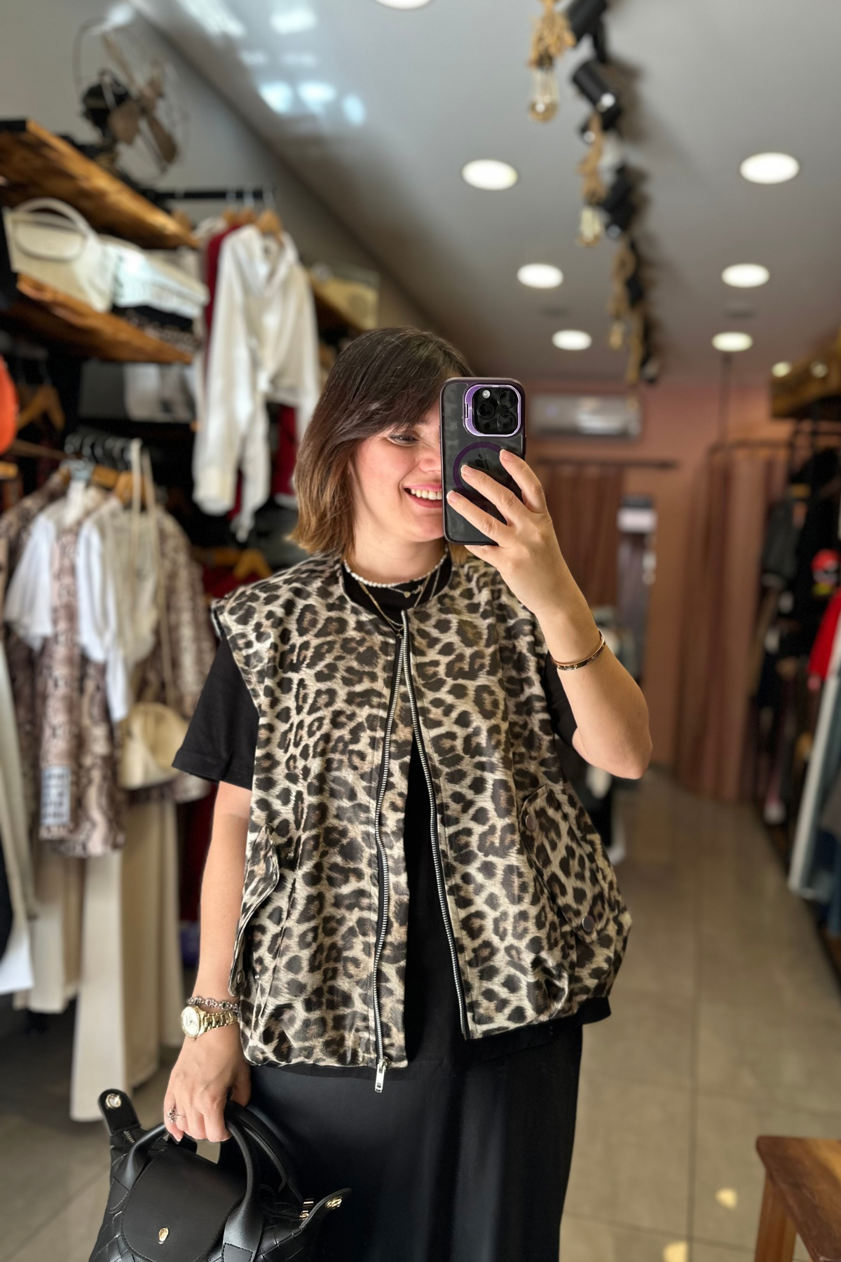  Leopar Bomber Deri Yelek