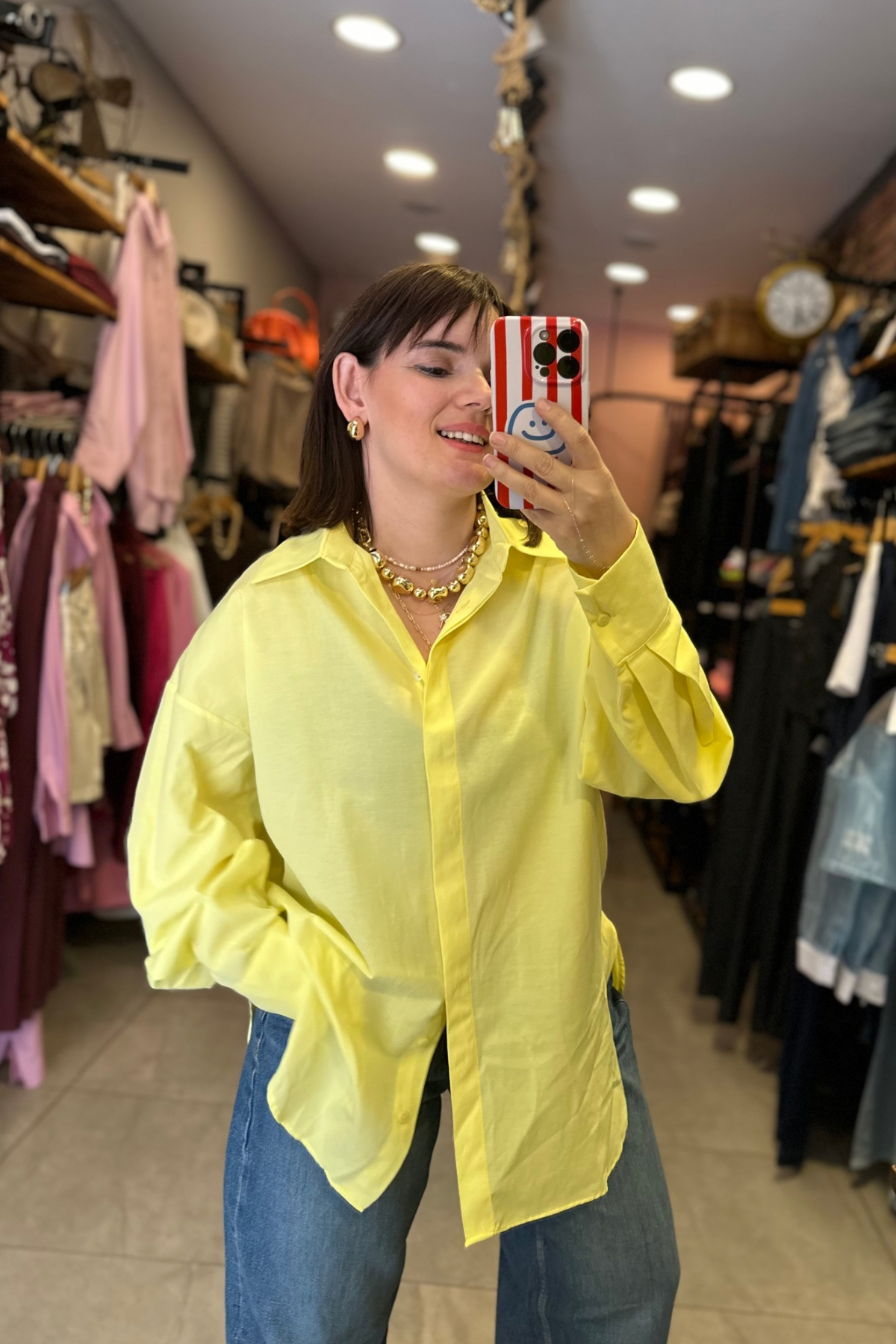  Poplin Oversize Gömlek - Sarı