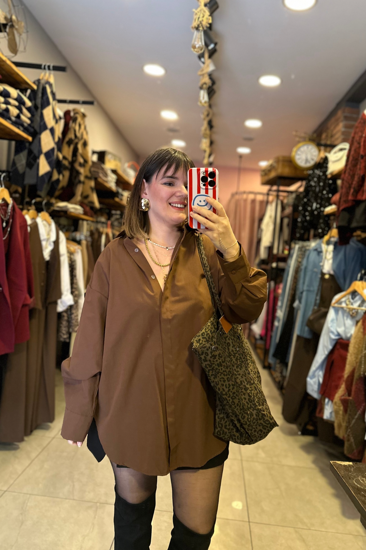 Acı KAhve Poplin Oversize Gömlek