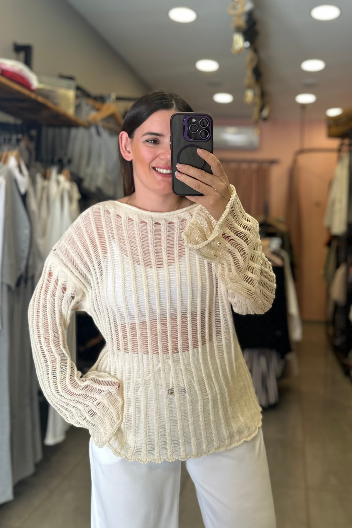 Ajurlu Triko Salaş Ekru 