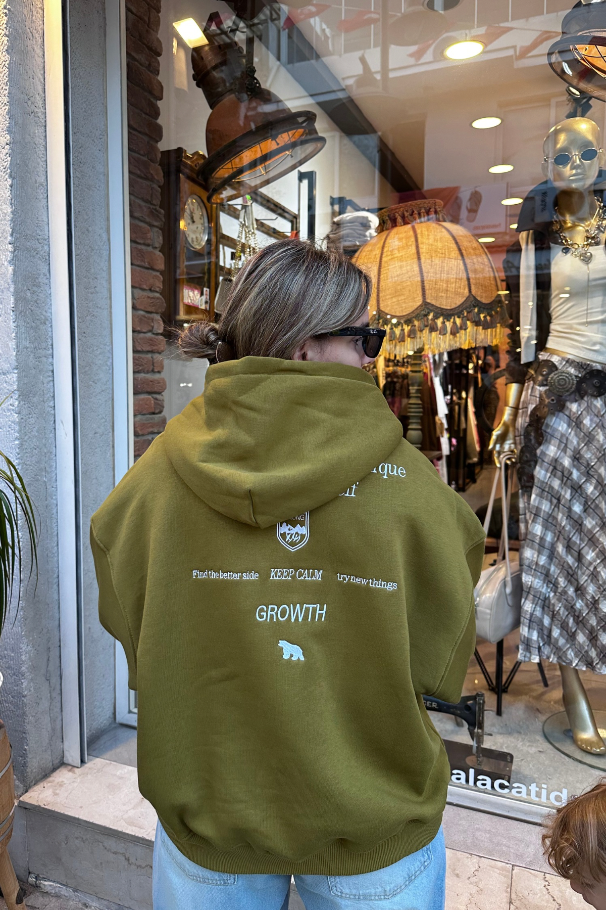 Arka Baskılı Şardonlu Kapşonlu Sweeet - yeşil