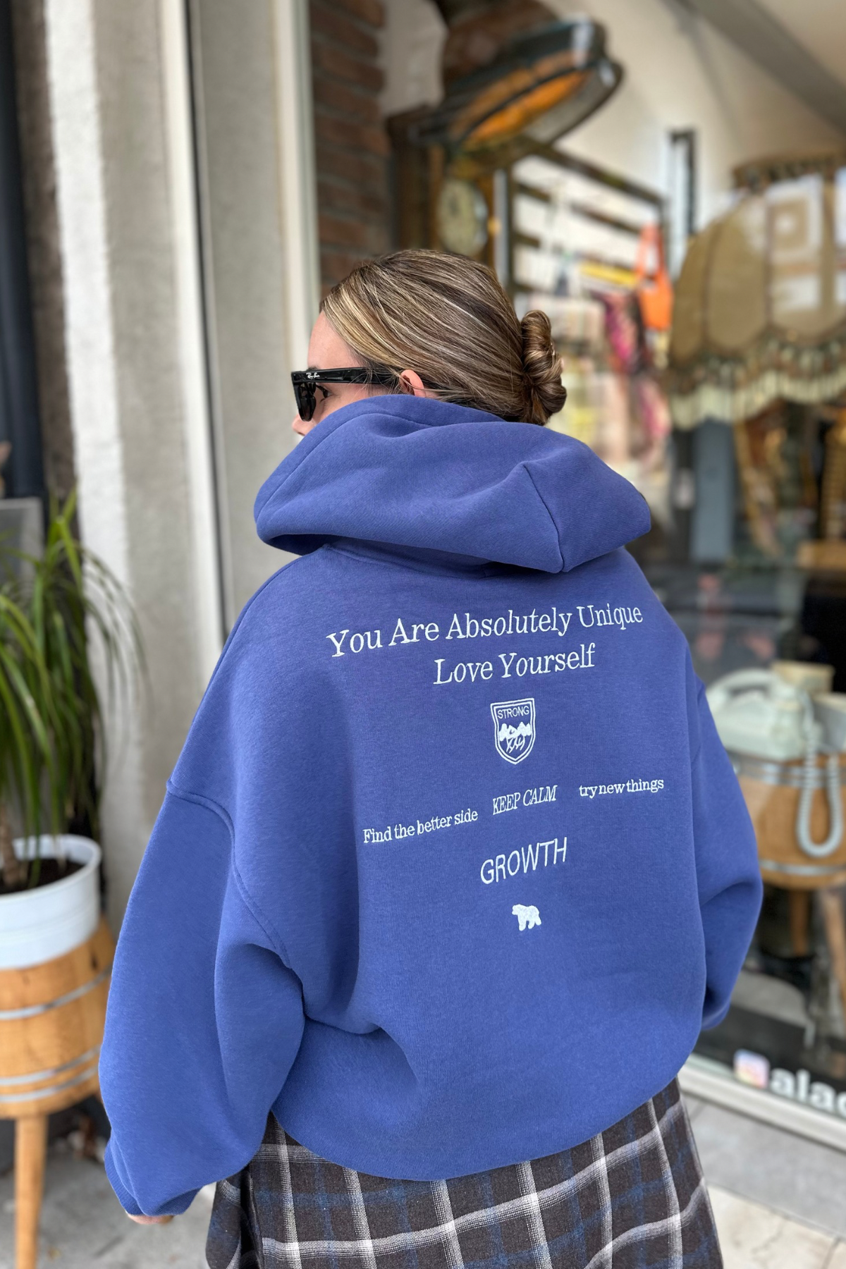 Arka Baskılı Şardonlu Kapşonlu Sweeet - mavi