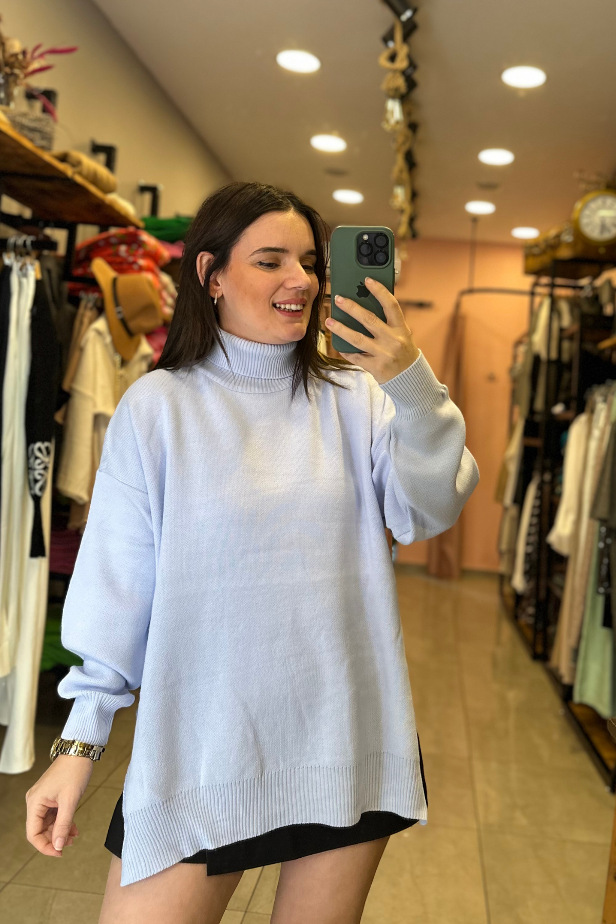 balıkçı yaka basic triko buz mavisi