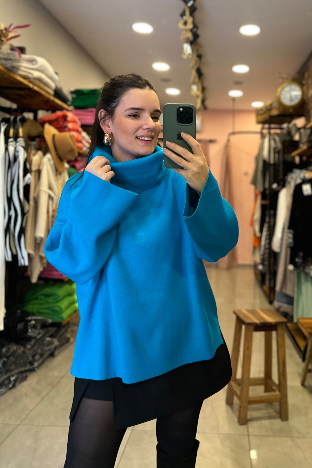 Balıkçı Yaka Mavi Triko