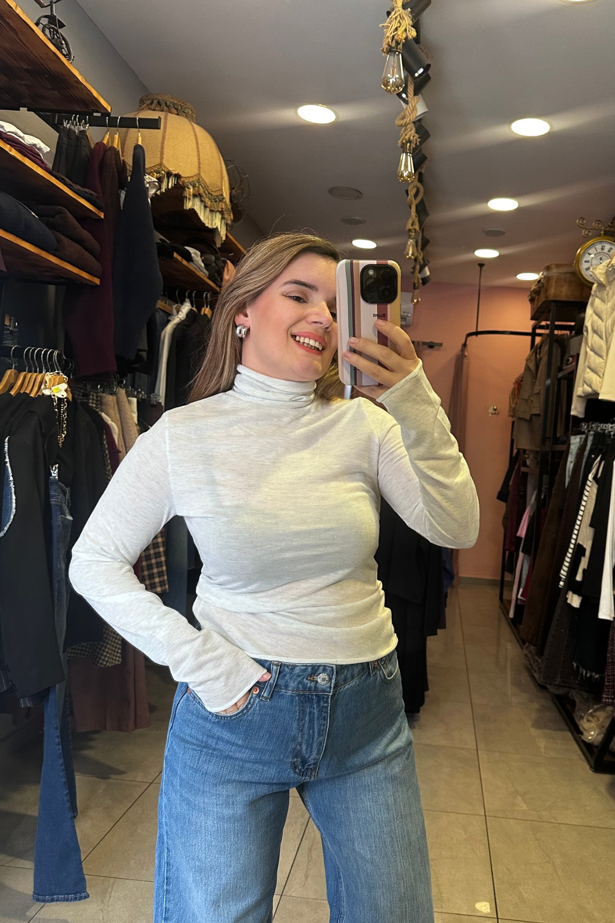 Balıkçı Yaka Simli Body - Beyaz