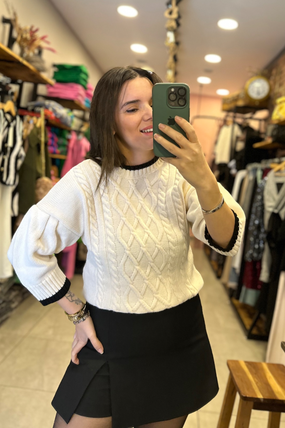 Balon Kol Bisiklet Yaka Vintage Triko