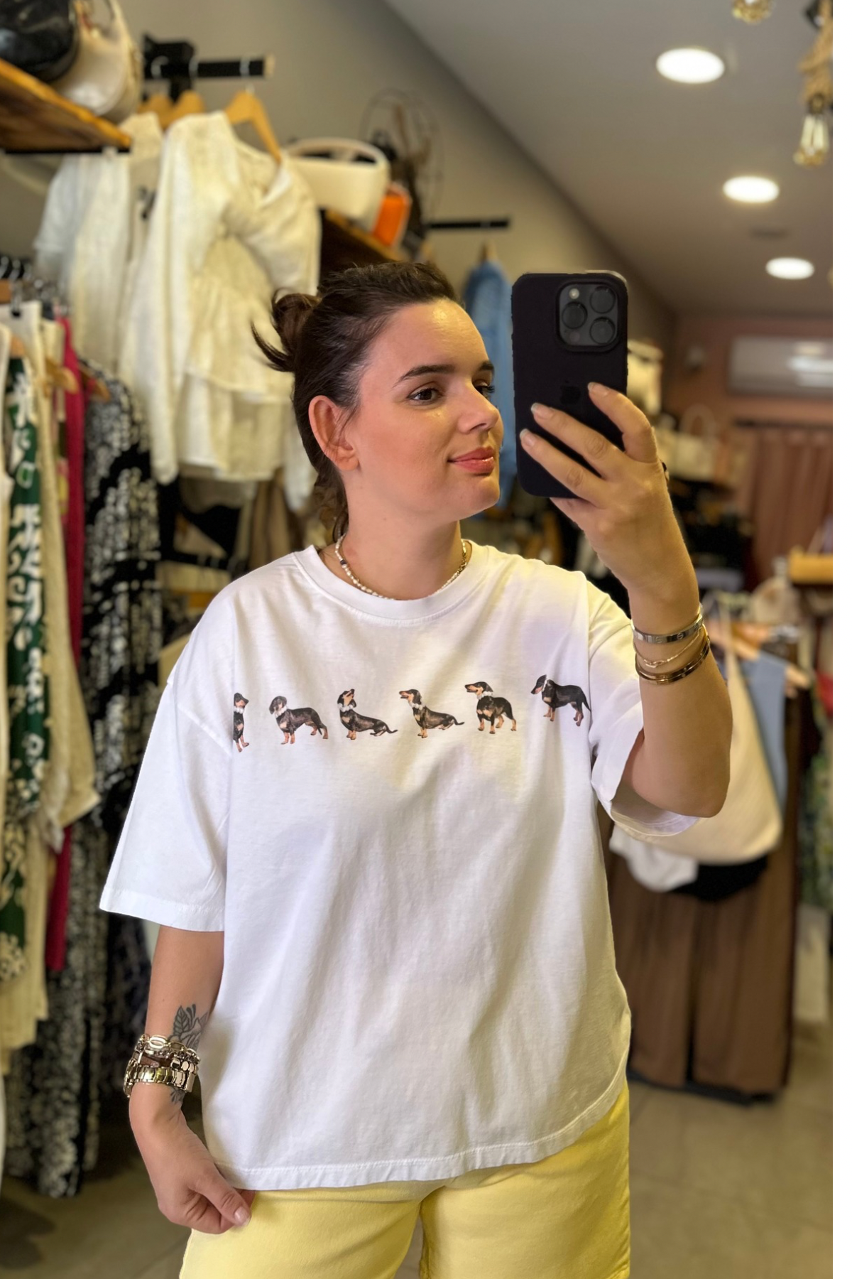 Baskı Detay Tşört - Ekru