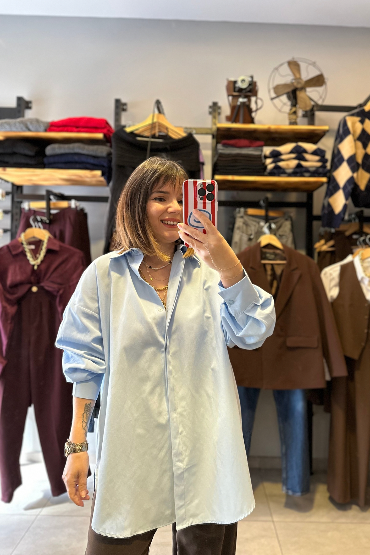 Bebe Mavisi Oversize Poplin Gömlek