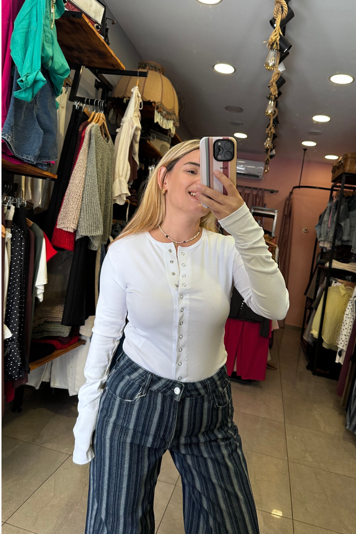 Beyaz Çıtçıtlı Body
