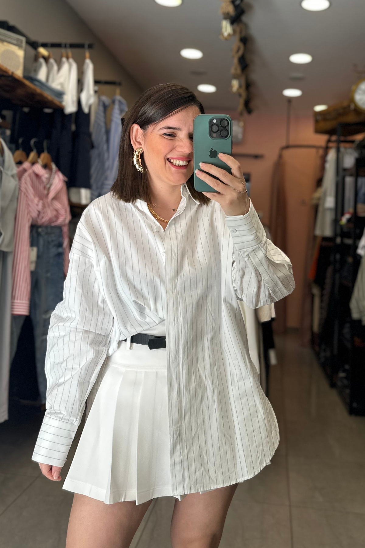 Beyaz Çizgili Poplin Oversize Gömlek