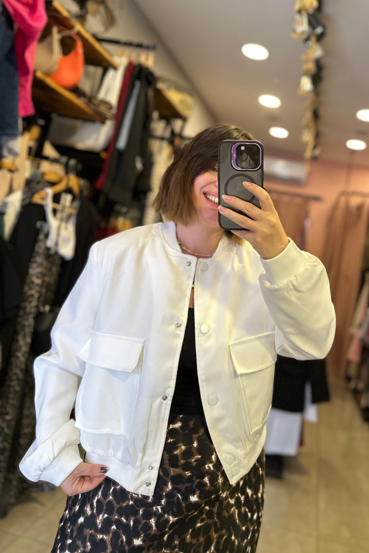 Beyaz Vatkalı Bomber Ceket