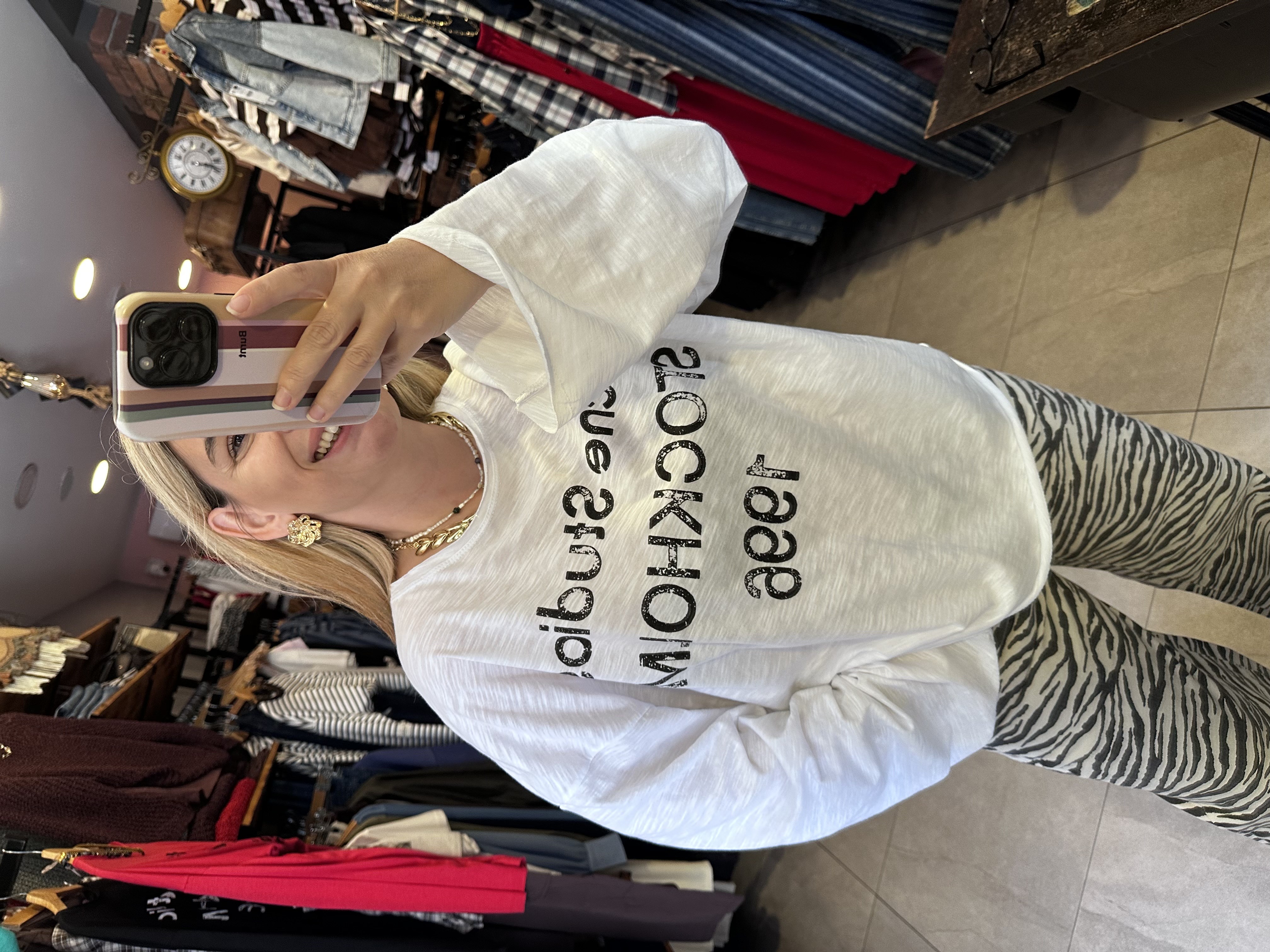 Beyaz Yazı Basılı Oversize T-Shirt