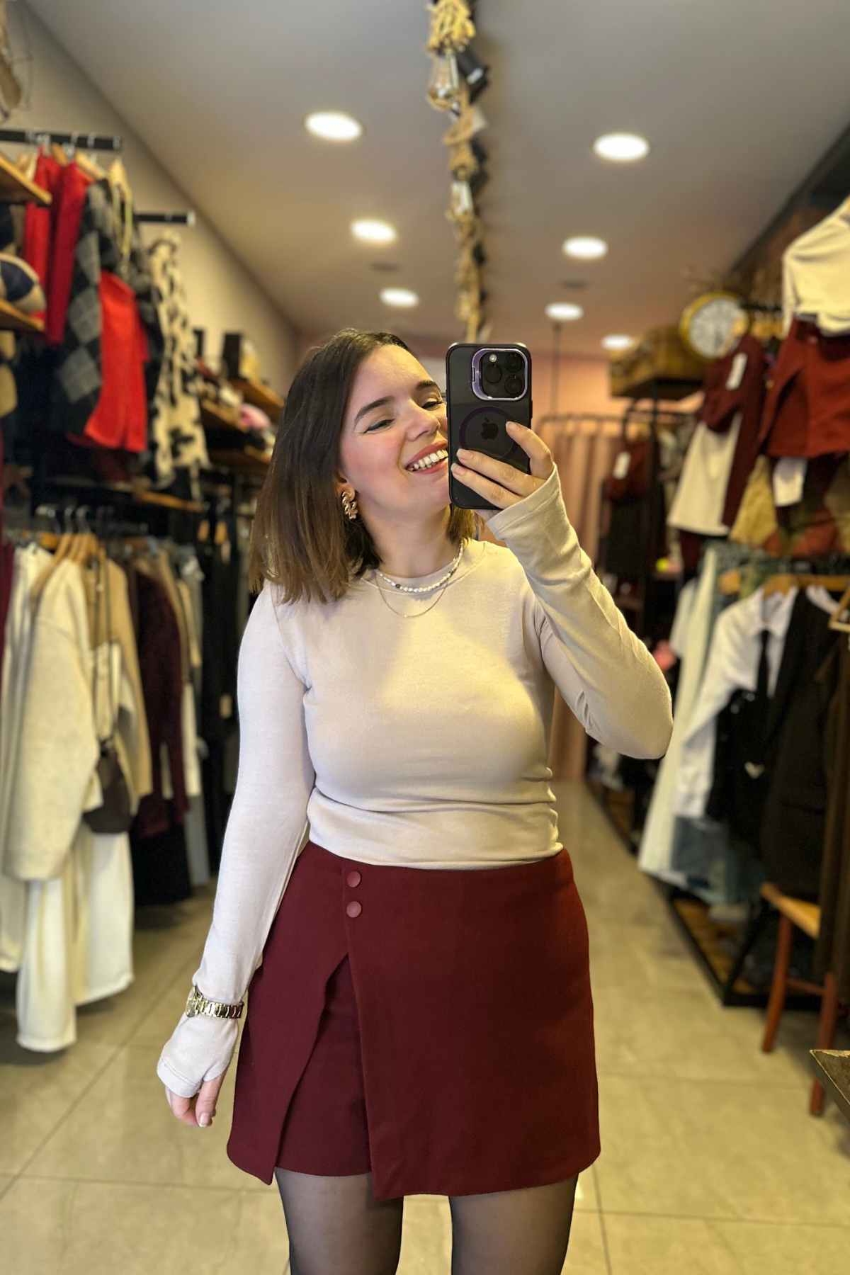 Bordo Kaşe Şort Etek