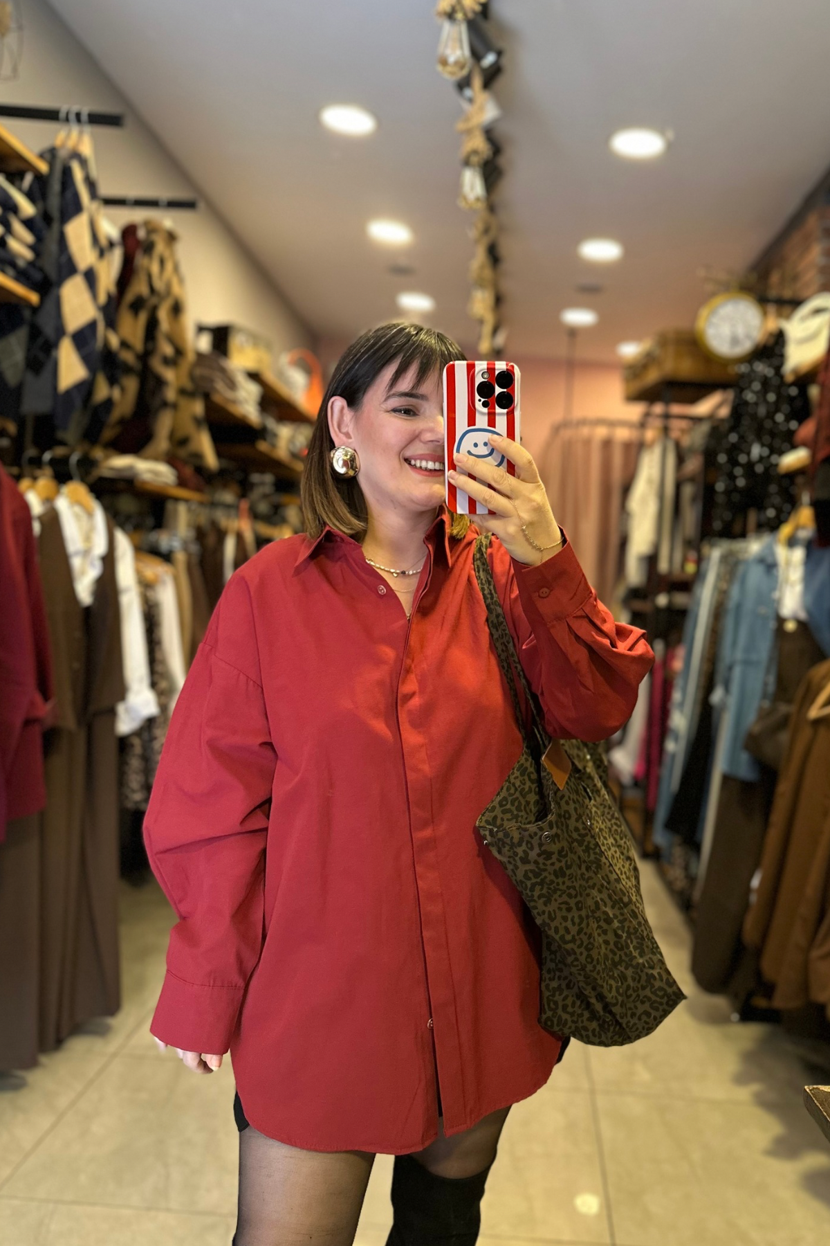 Bordo Poplin Oversize Gömlek