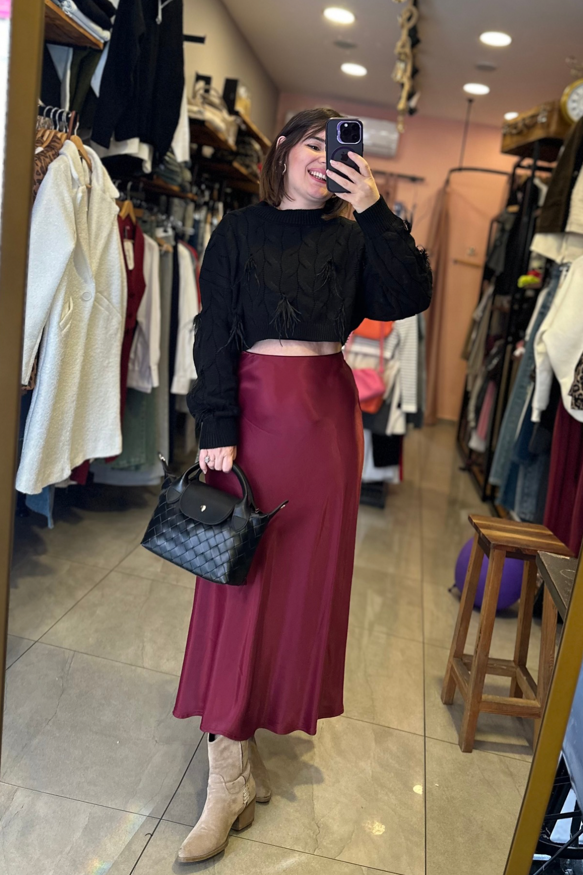 Bordo Saten Etek