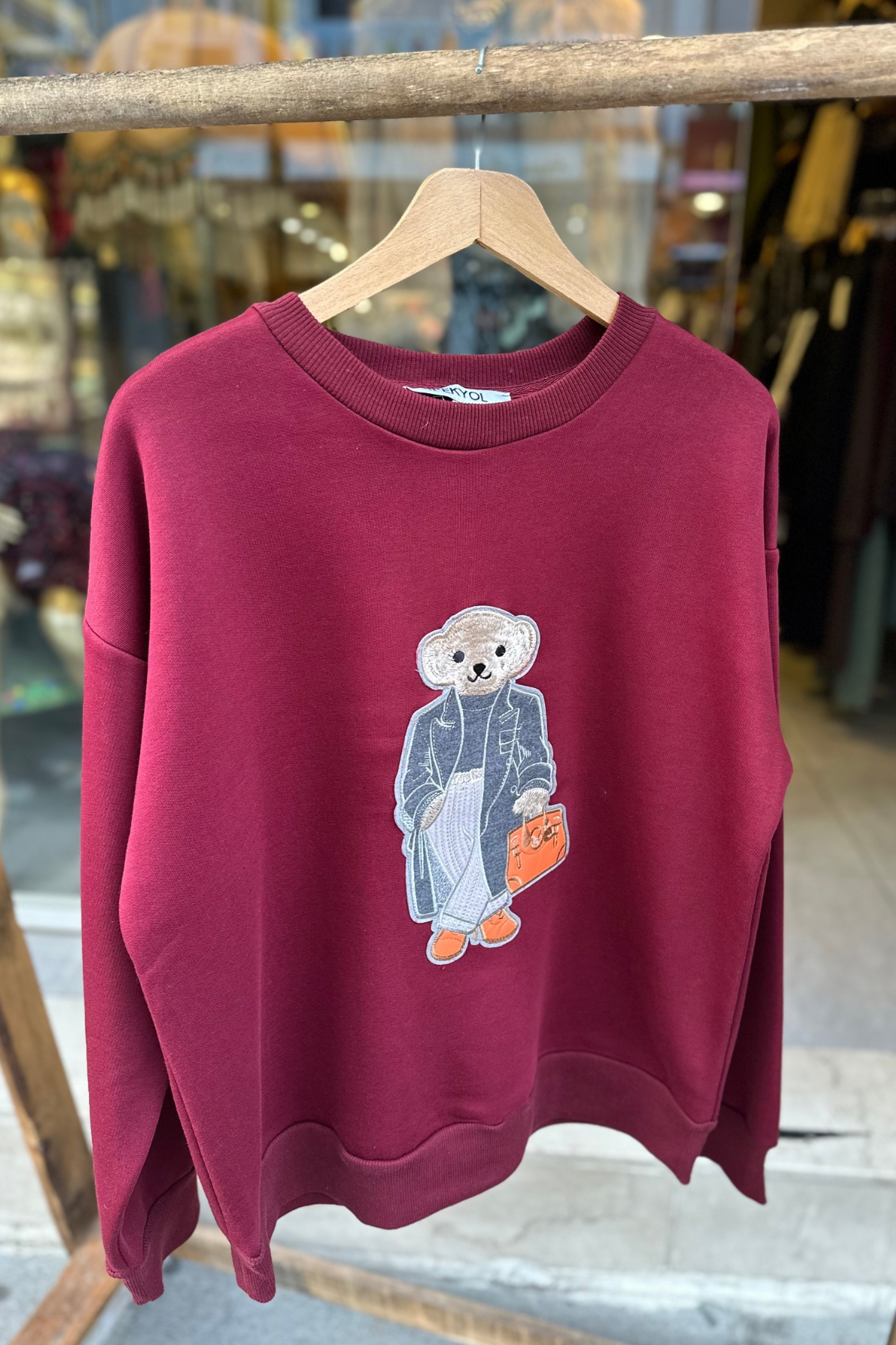 Bordo Teddy Bear Baskılı Sweat
