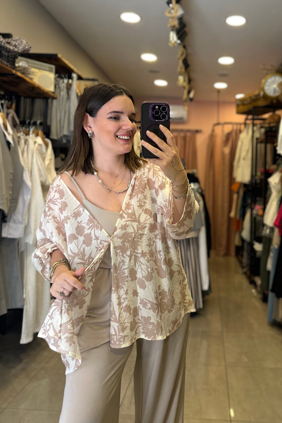 Çiçek Desen Vizon Kimono