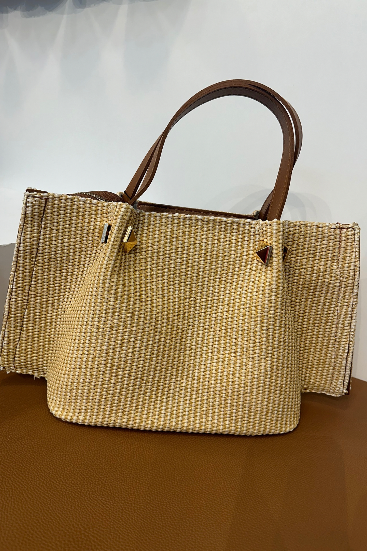 Çİft Saplı Hasır Çanta (krem)